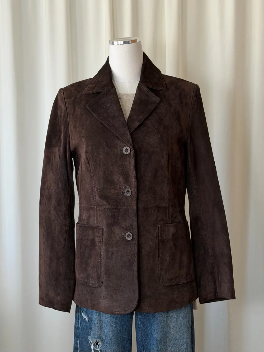 Vintage Y2K Bagatelle Brown Suede Leather Blazer Jacket Size 8. - Picture 3 of 14